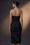 White Sheath Floral Strapless Appliqued Backless Midi Engagement Dress