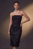 White Sheath Floral Strapless Appliqued Backless Midi Engagement Dress