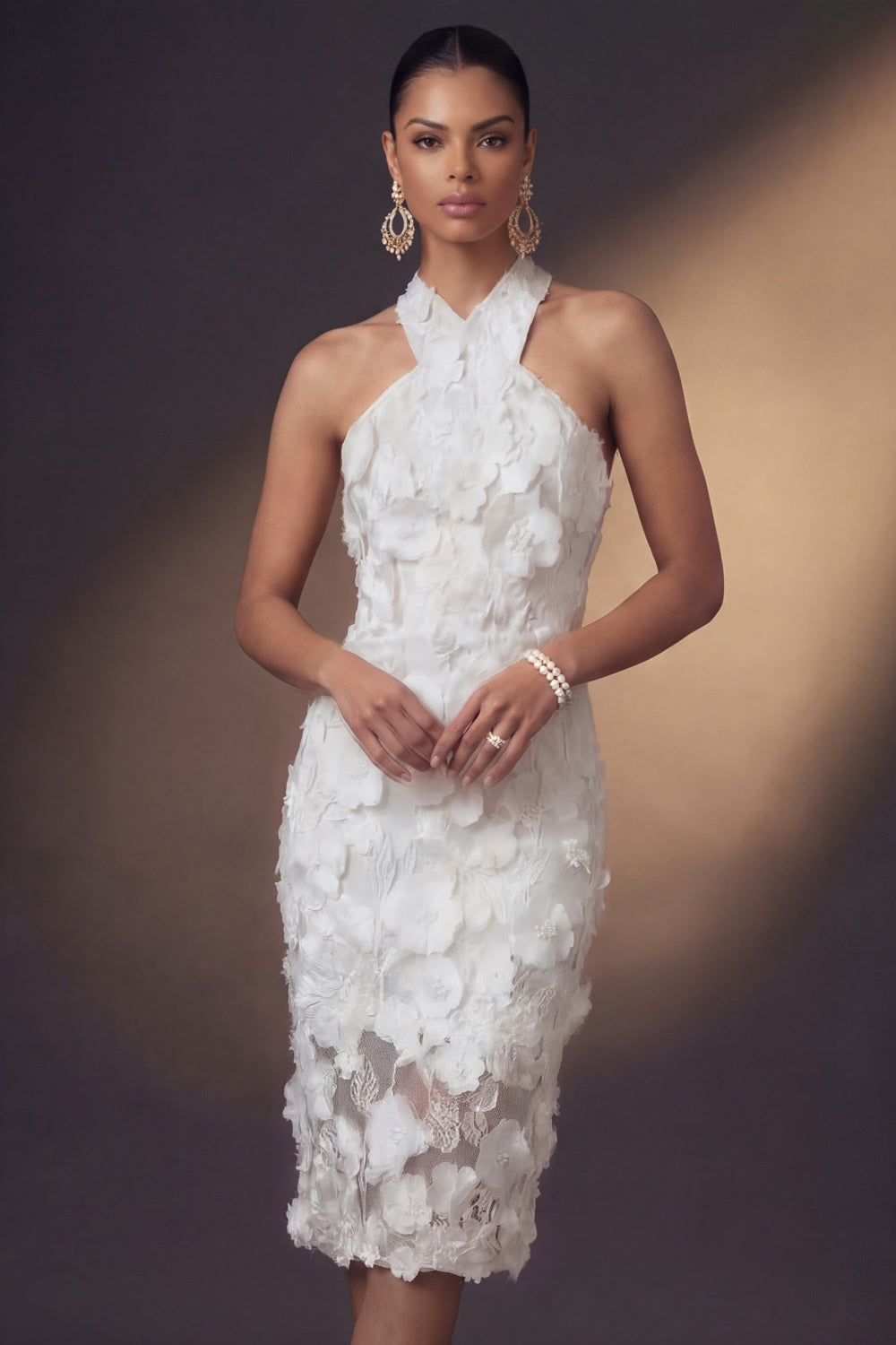 Leely Women White Short Bodycon Bridal Shower Dress Cross Halter