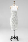 White Cross Halter Appliqued Bodycon Short Bridal Shower Dress