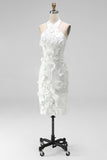 White Cross Halter Appliqued Bodycon Short Bridal Shower Dress