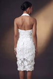 White Cross Halter Appliqued Bodycon Short Bridal Shower Dress