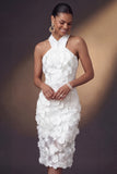 White Cross Halter Appliqued Bodycon Short Bridal Shower Dress