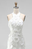 White Cross Halter Appliqued Bodycon Short Bridal Shower Dress