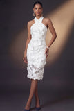 White Cross Halter Appliqued Bodycon Short Bridal Shower Dress
