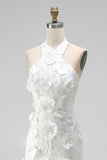 White Cross Halter Appliqued Bodycon Short Bridal Shower Dress