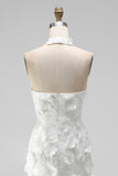 White Cross Halter Appliqued Bodycon Short Bridal Shower Dress