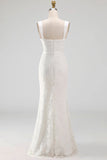White Floral Thick Straps Lace Sleeveless Long Engagement Dress