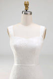 White Floral Thick Straps Lace Sleeveless Long Engagement Dress