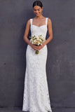 White Floral Thick Straps Lace Sleeveless Long Engagement Dress