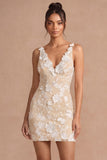 Appliqued Bodycon White V Neck Floral Short Bridal Shower Dress