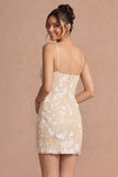 Appliqued Bodycon White V Neck Floral Short Bridal Shower Dress