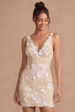 Appliqued Bodycon White V Neck Floral Short Bridal Shower Dress