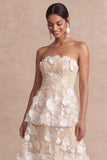 Floral White Appliqued A Line Tiered Long Wedding Reception Dress