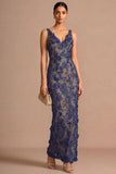Appliqued Sheath White V Neck Floral Long Engagement Dress