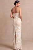Appliqued Sheath White V Neck Floral Long Engagement Dress