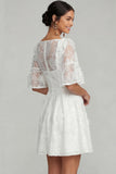Appliqued Floral A Line Square Neck Flutter Neck Short Bridal Shower Dress