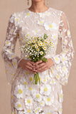 Appliqued White Long Sleeves Floral Short Bridal Shower Dress