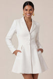 Long Sleeves Breasted Peak Lapel Short Work Dress with Pockets