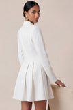 Long Sleeves Breasted Peak Lapel Short Work Dress with Pockets