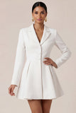 Long Sleeves Breasted Peak Lapel Short Work Dress with Pockets
