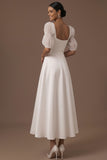 White A Line Square Neck Flutter Sleeves Long Engagement Dress