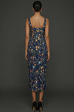 Navy Embroidered Floral Sheath Thick Strap Long Formal Dress