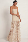 Champagne Strapless A Line Backless Long Formal Dress