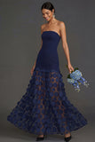 Champagne Strapless A Line Backless Long Formal Dress