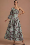 Grape Floral A Line One Shoulder Long Formal Dress