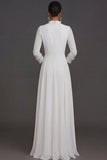 White Sheath Long Sleeves Ruffled Floral Wedding Reception Dress