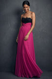 Raspberry A Line Sparkly Beaded Pleated Long Wedding Guest Dress
