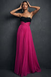 Raspberry A Line Sparkly Beaded Pleated Long Wedding Guest Dress