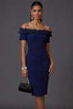 Navy Off the Shoulder Ruffled Bodycon Short Formal Dress