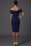 Navy Off the Shoulder Ruffled Bodycon Short Formal Dress