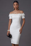 Navy Off the Shoulder Ruffled Bodycon Short Formal Dress