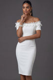 Navy Off the Shoulder Ruffled Bodycon Short Formal Dress