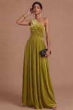 Dark Yellow Sheath One Shoulder Ruched Long Formal Dress
