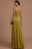 Dark Yellow Sheath One Shoulder Ruched Long Formal Dress