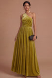 Dark Yellow Sheath One Shoulder Ruched Long Formal Dress