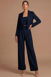 Peak Lapel Long Sleeves Lake Blue 2 Piece Business Suits