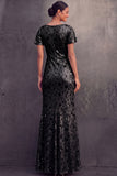 English Rose Sparkly Sequined Sheath Square Neck Long Wedding Guest Dress