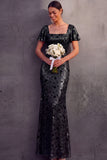English Rose Sparkly Sequined Sheath Square Neck Long Wedding Guest Dress