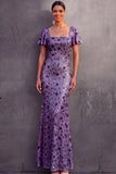 English Rose Sparkly Sequined Sheath Square Neck Long Wedding Guest Dress