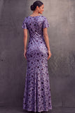 English Rose Sparkly Sequined Sheath Square Neck Long Wedding Guest Dress