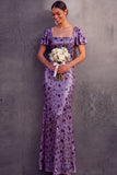 English Rose Sparkly Sequined Sheath Square Neck Long Wedding Guest Dress