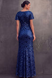 English Rose Sparkly Sequined Sheath Square Neck Long Wedding Guest Dress