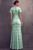English Rose Sparkly Sequined Sheath Square Neck Long Wedding Guest Dress