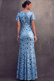 English Rose Sparkly Sequined Sheath Square Neck Long Wedding Guest Dress