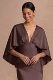 Chocolate Mermaid Satin Long Mother of the Bride Dress with Cape
